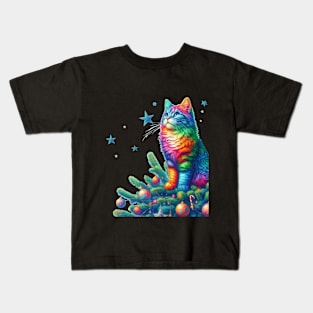 Colourful Christmas Cat Kids T-Shirt